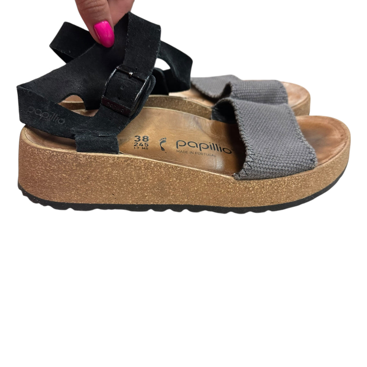 BIRKENSTOCK PAPILLIO GLENDA GRAY BLACK PLATFORM SANDALS 100 SZ 7