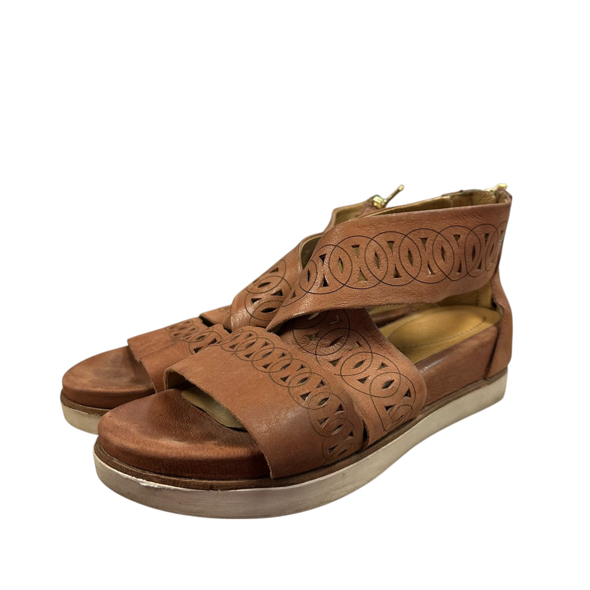 BUSSOLA POSTDAM PAMELA SANDALS BROWN LEATHER WEDGE 169 SZ 37/7
