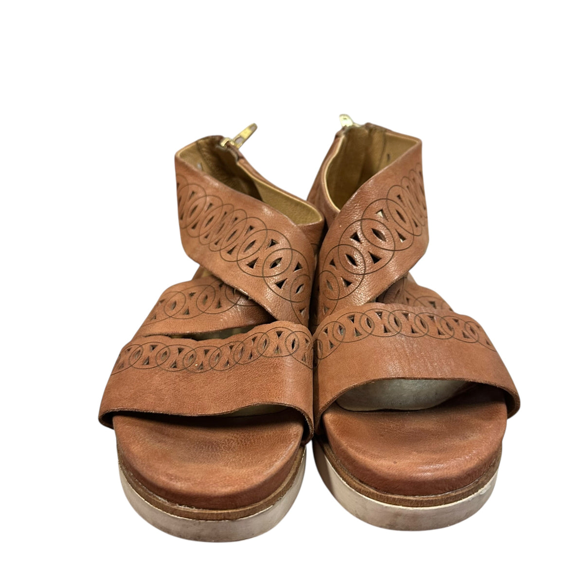 BUSSOLA POSTDAM PAMELA SANDALS BROWN LEATHER WEDGE 169 SZ 37/7
