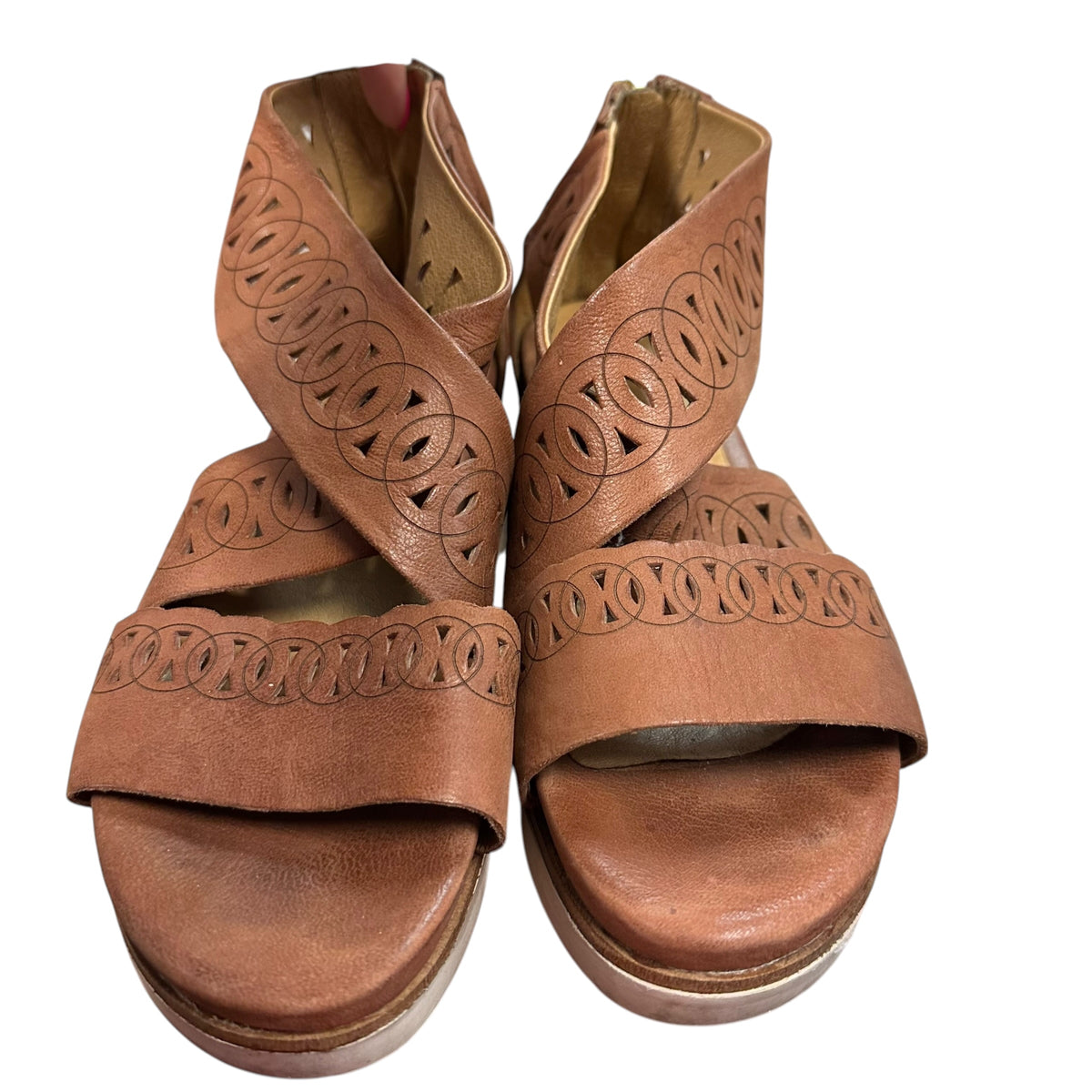 BUSSOLA POSTDAM PAMELA SANDALS BROWN LEATHER WEDGE 169 SZ 37/7