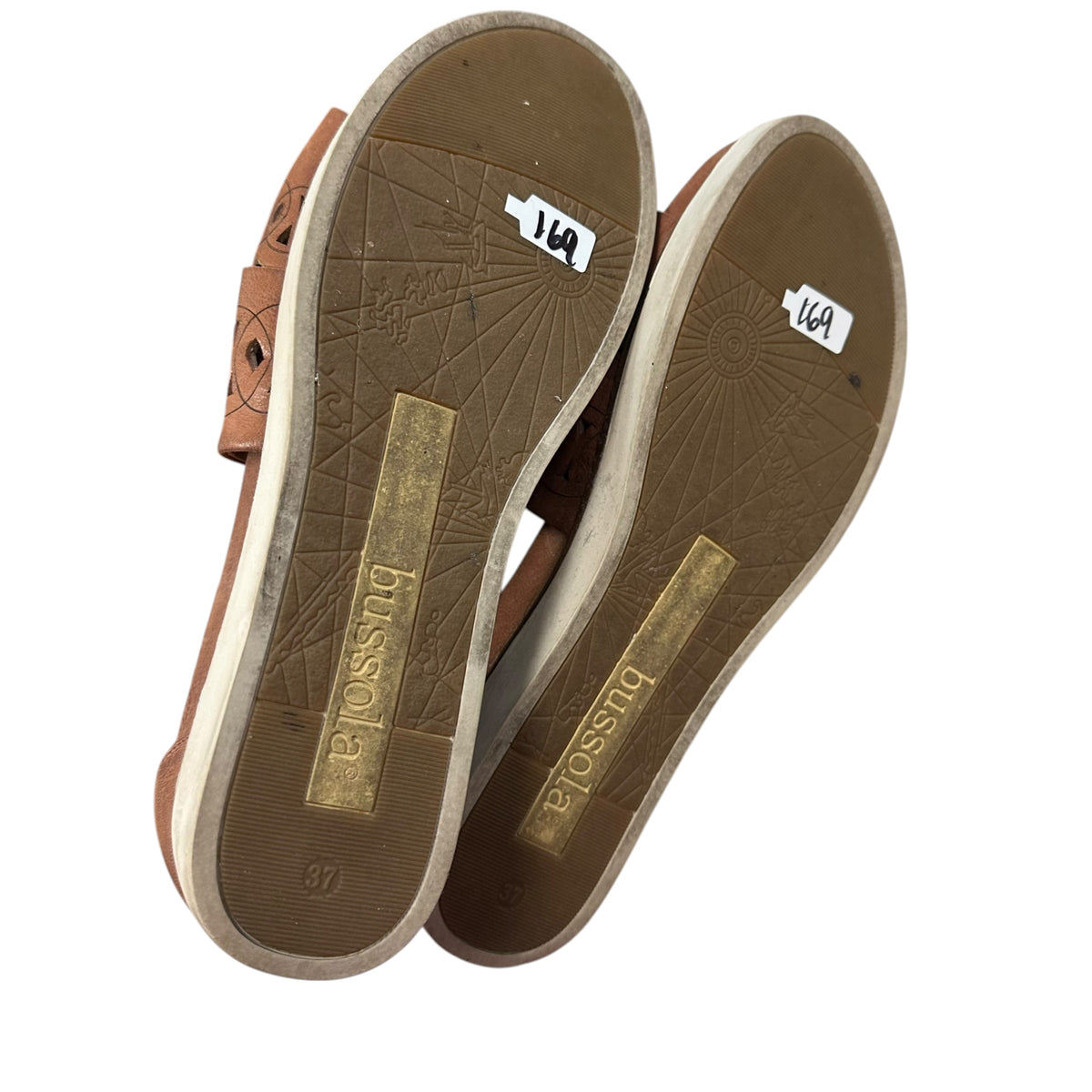 BUSSOLA POSTDAM PAMELA SANDALS BROWN LEATHER WEDGE 169 SZ 37/7