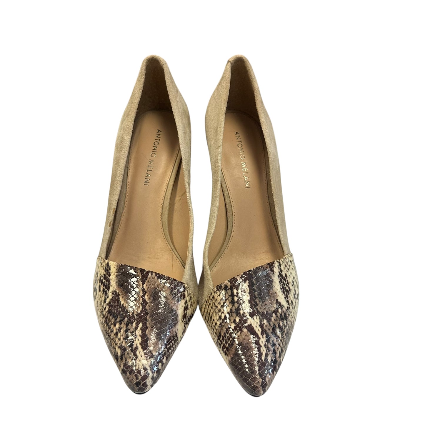 ANTONIO MELANI TAN SNAKESKIN HEELS 100 Sz 9.5