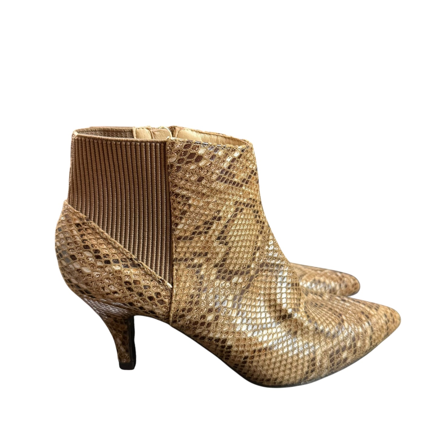 BROWN SNAKESKIN ANKLE HEELED BOOTIES 246 NEW SZ 7