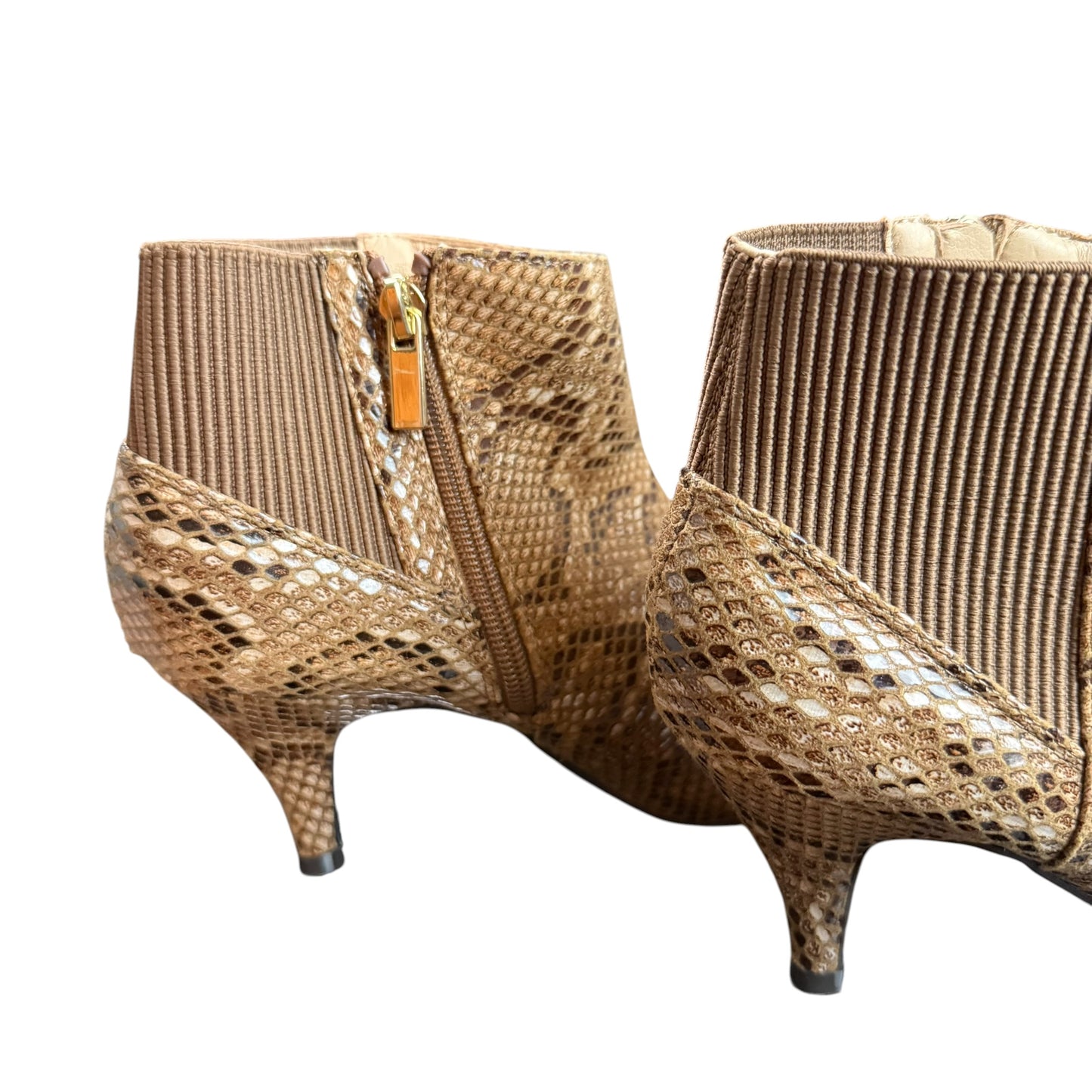 BROWN SNAKESKIN ANKLE HEELED BOOTIES 246 NEW SZ 7