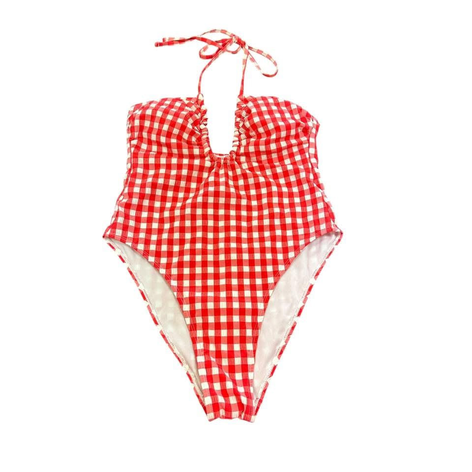WILD FABLE RED WHITE CHECKERED SWIMSUIT 139 NWT $35.00 MEDIUM