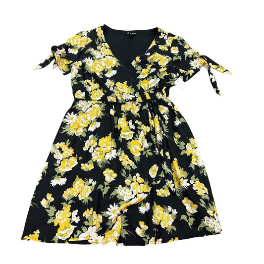 AS U WISH YELLOW BLACK FLORAL DRESS 139 MEDIUM