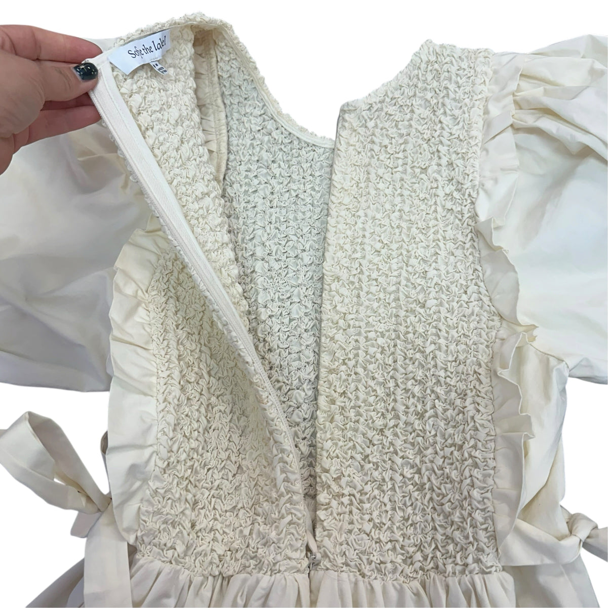 SOFIE THE LABEL BEIGE SMOCKED DRESS 285 MEDIUM