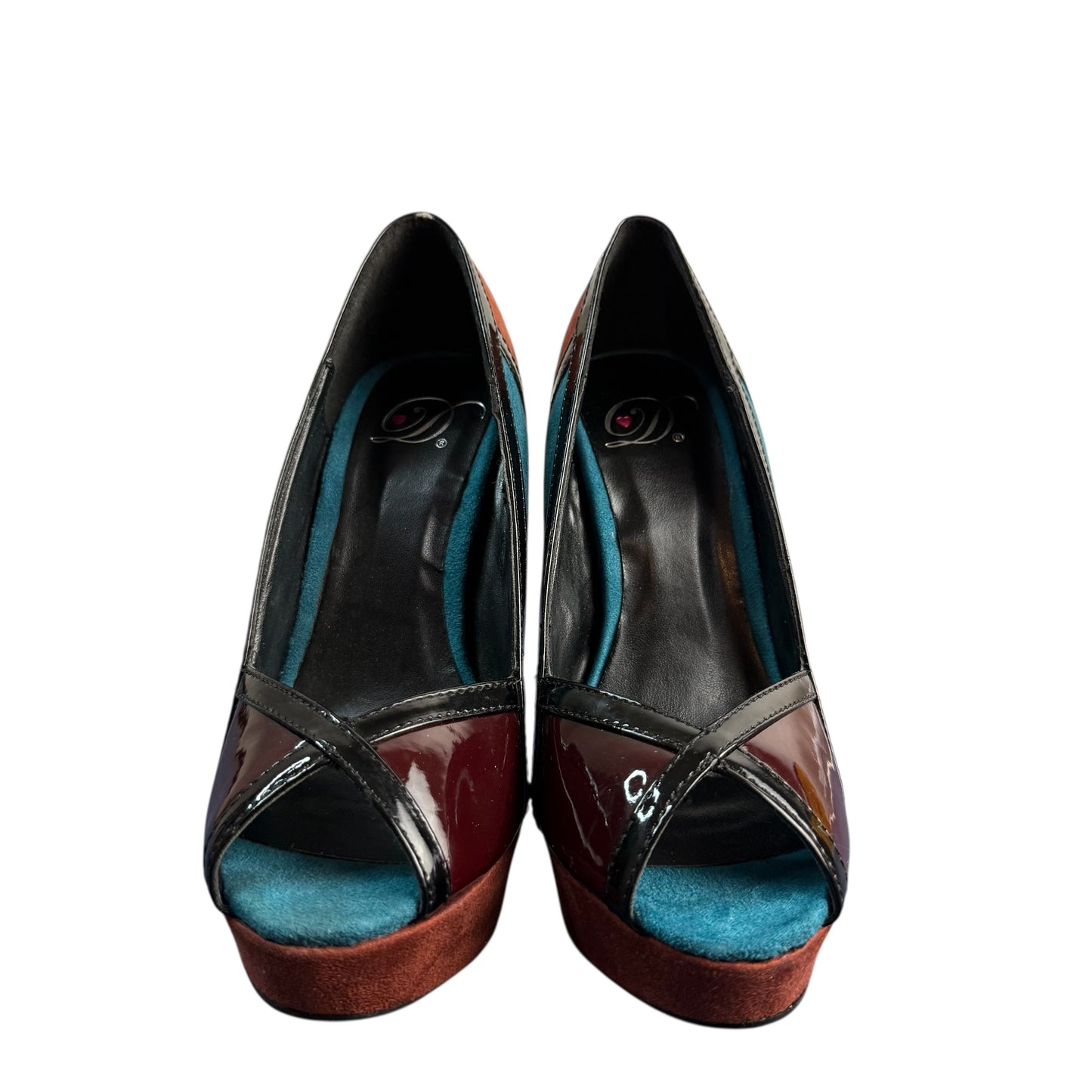 DELICIOUS MULTICOLOR PLATFORM FAUX SUEDE HEELS Sz 5