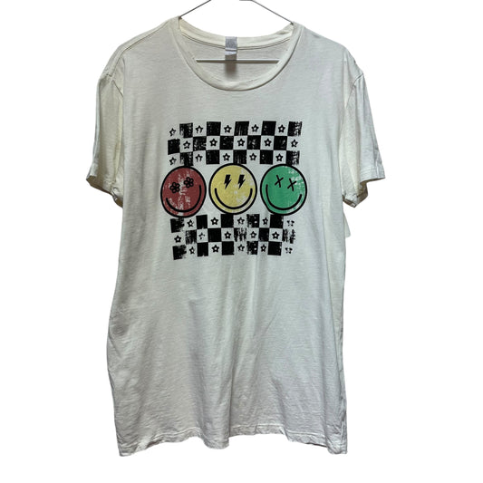 CHECKERED SMILEY FACE BEIGE TSHIRT - MEDIUM - 39