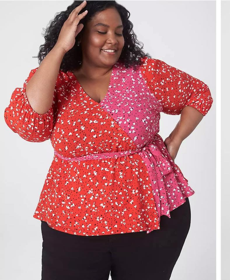LANE BRYANT FAUX WRAP HEART BLOUSE 56 Sz 18