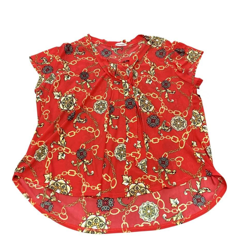 SIREN LILY RED CHAINLINK MESH BLOUSE 227 3X