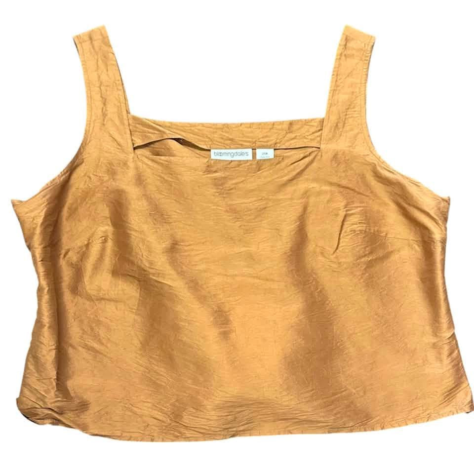 VINTAGE BLOOMINGDALES BROWN SILK BLOUSE 100 SZ 24