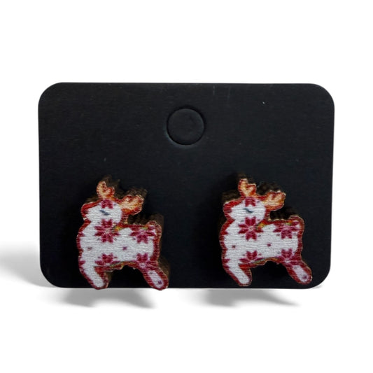 RED WHITE REINDEER STUD EARRINGS 100 NEW