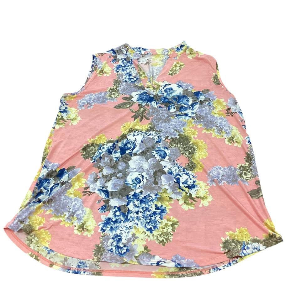 PINK FLORAL SLEEVELESS BLOUSE 227 2X