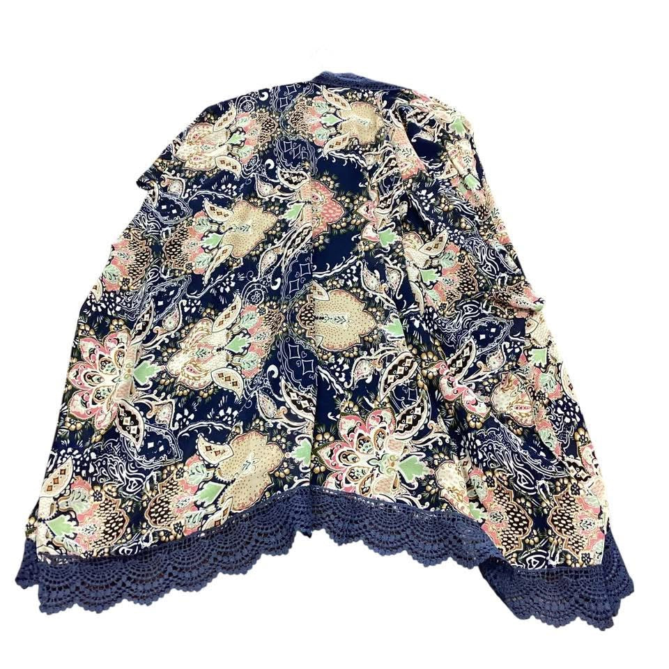 NAVY FLORAL KIMONO CROCHET TRIM 227 OSFM
