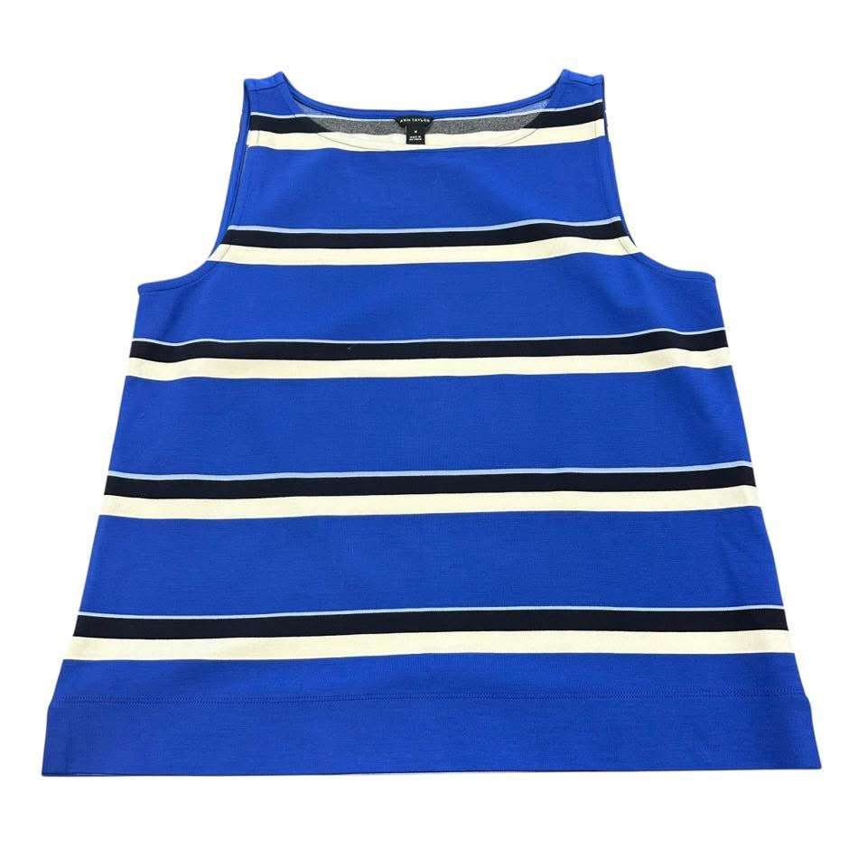 ANN TAYLOR BLUE STRIPED SLEEVELESS BLOUSE 100 MEDIUM