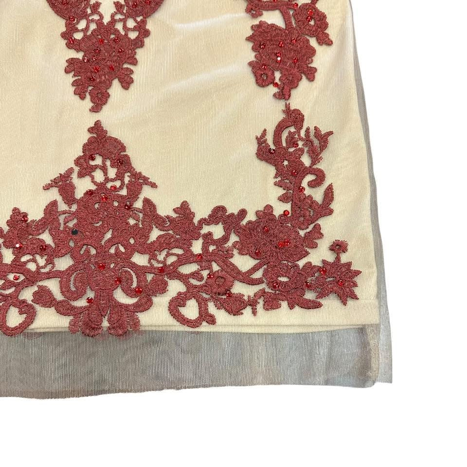 L’ATISTE BODYCON BEIGE MESH EMBELLISHED DRESS 143 MEDIUM