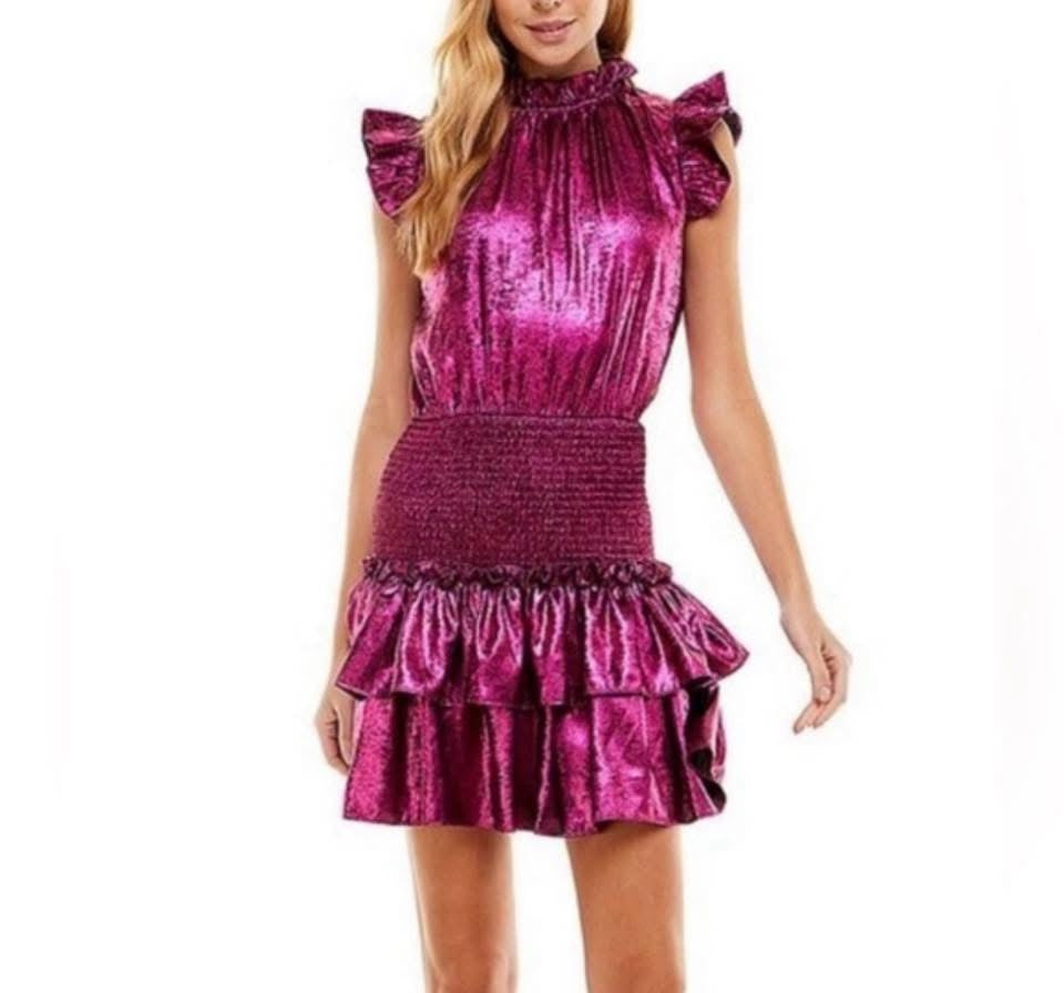 TCEC PURPLE SMOCKED WAIST METALLIC DRESS MEDIUM