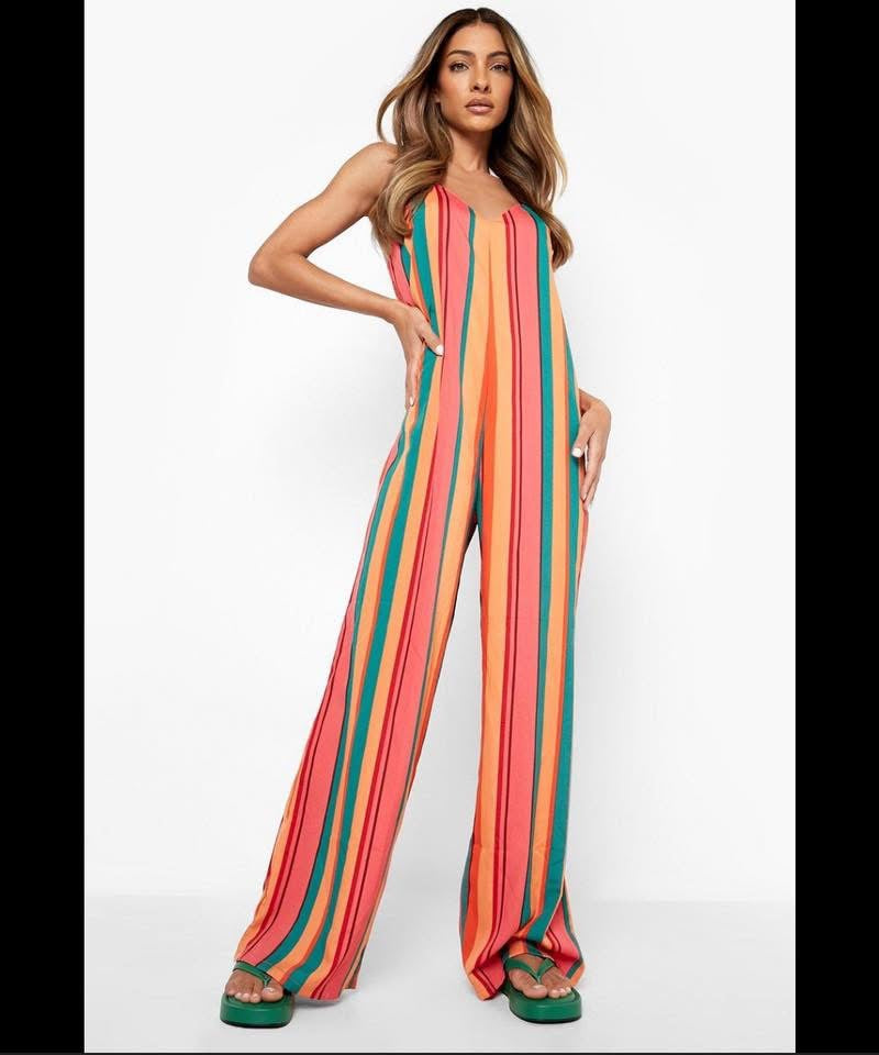 BOOHOO COLORFUL STRIPED JUMPSUIT 139 Sz 8