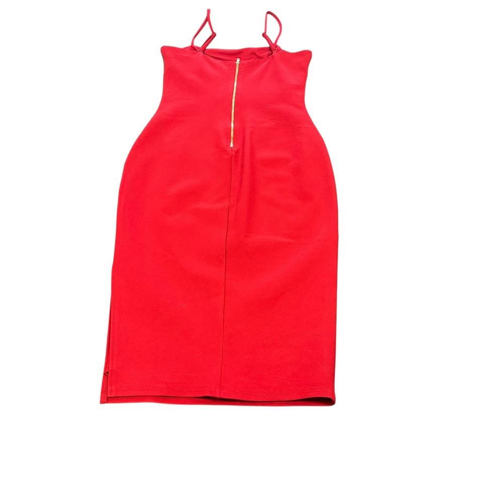 LULUS RED FITTED DRESS W SLIT 143 NWT MEDIUM