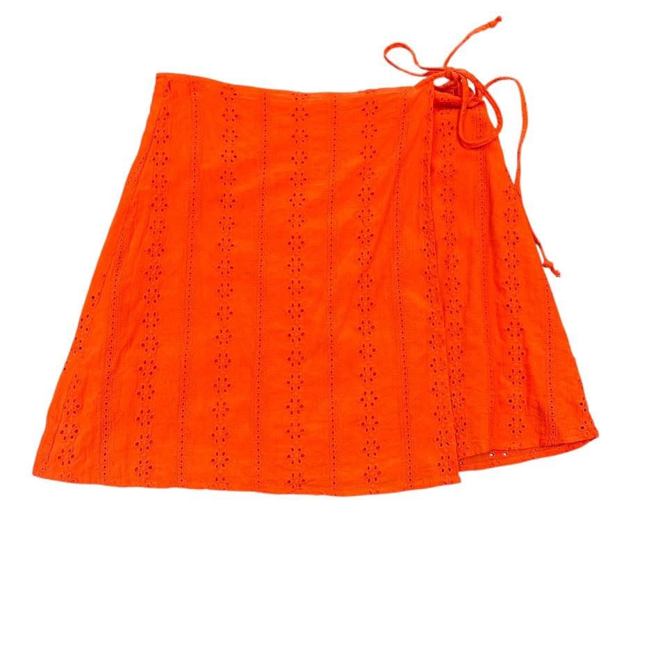 MIAMI ORANGE EYELET WRAP SKIRT MEDIUM