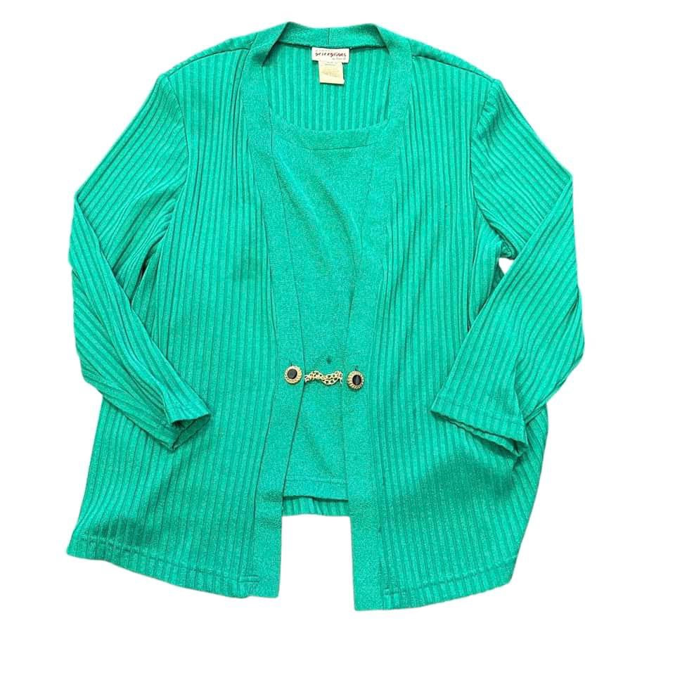 VINTAGE WOMENS PERCERPTION GREEN RIBBED SWEATER - SZ 20 - 212