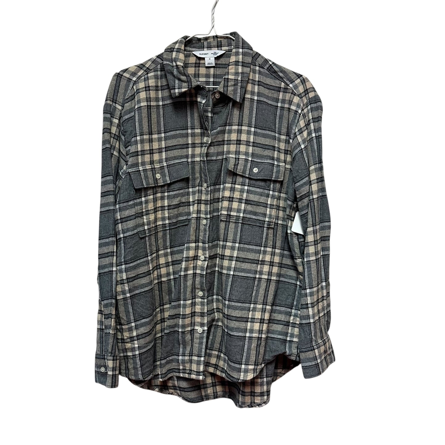 OLD NAVY GRAY BOYFRIEND FLANNEL BUTTON UP - MEDIUM - 39