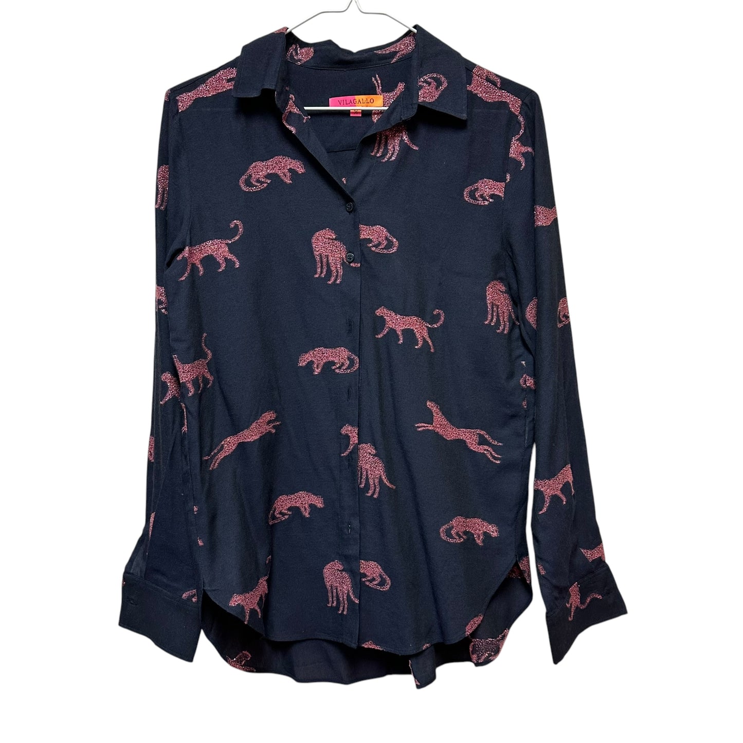 VILAGALLO NAVY PINK LEOPARD BUTTON UP - SMALL/36 - 100