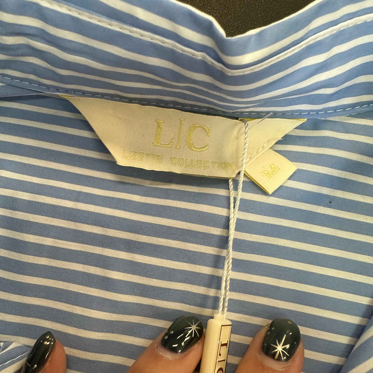 LC LIZETTE COLLECTION BLUE WHITE STRIPED BUTTON UP BLOUSE NWT 289 MEDIUM
