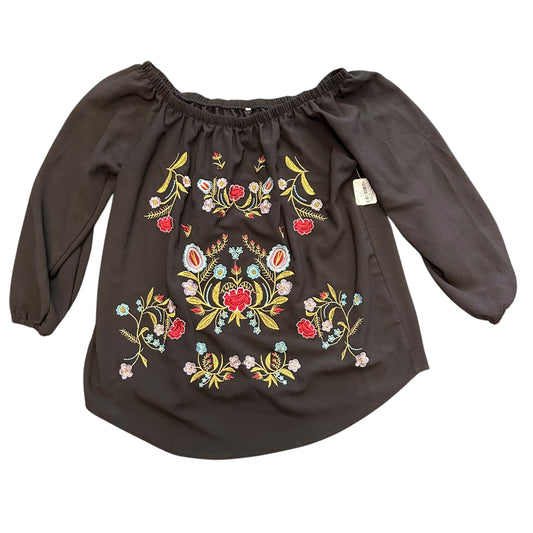 BLACK OFF SHOULDER EMBROIDERED TOP - LARGE - 185