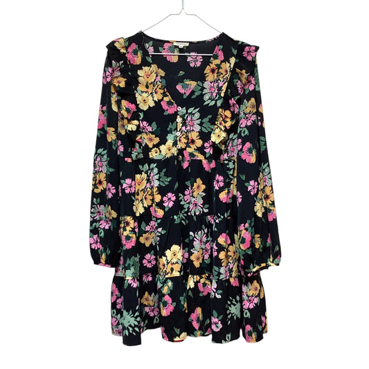 JODIFL BLACK FLORAL TIERED BABYDOLL DRESS - SMALL - 120