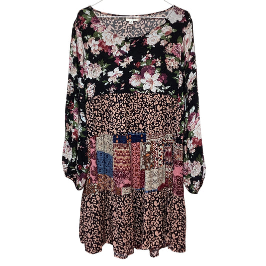 UMGEE FLORAL ANIMAL PRINT TIERED BOHO DRESS - MEDIUM - 120