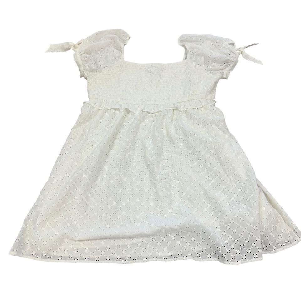 F21 WHITE SMOCKED EYELET DRESS  3X
