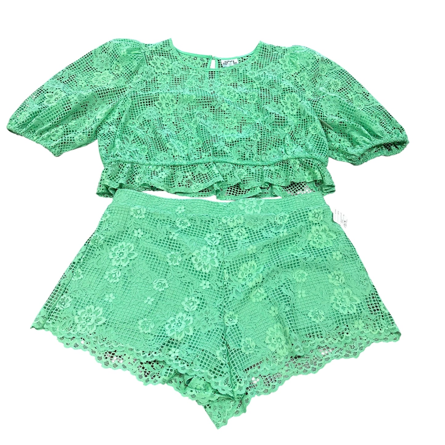FUTURE COLLECTIVE GREEN 2 PC LACE SHORTS SET 201 XL
