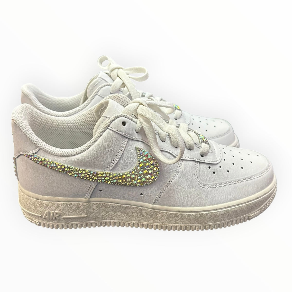 NIKE AIR FORCE 1S WHITE LOW TOP RHINESTONES NEW 3 SZ 8.5