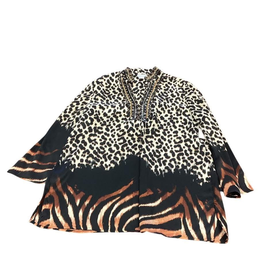 CHICOS ANIMAL PRINT TUNIC BLOUSE 228 Sz 8/10