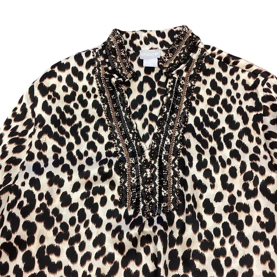CHICOS ANIMAL PRINT TUNIC BLOUSE 228 Sz 8/10