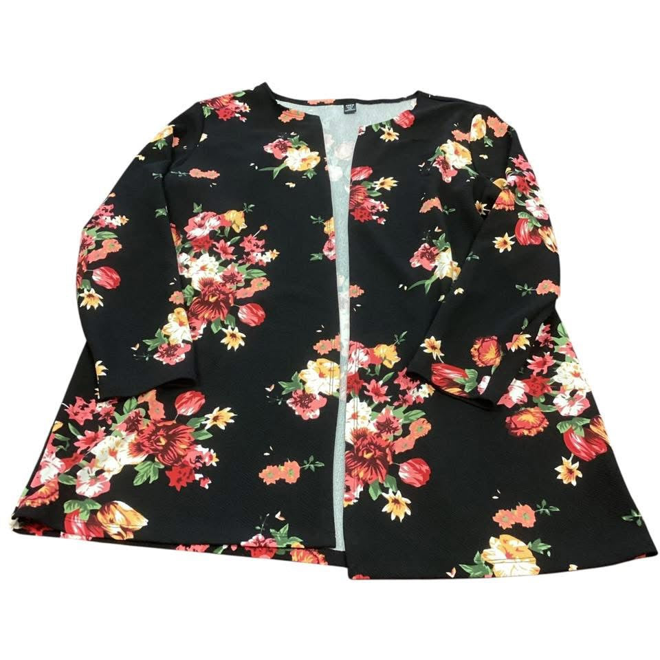 SHEIN CURVE BLACK FLORAL OPEN JACKET/CARDIGAN 217 1XL