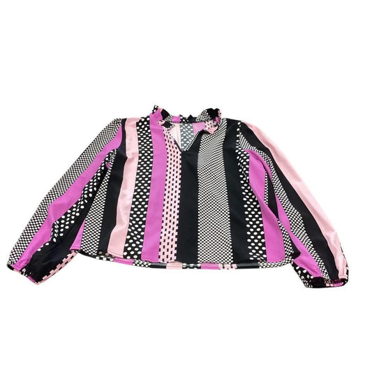 SHEIN PURPLE BLACK WHITE BLOUSE 38 LARGE