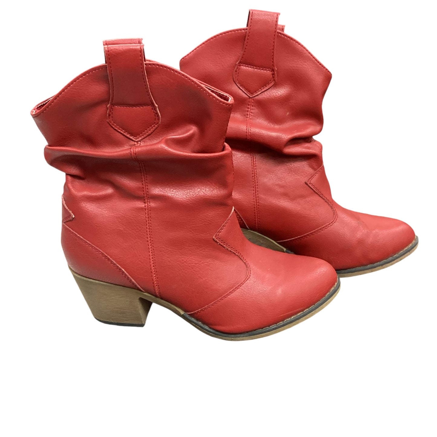 RED FAUX LEATHER BOOTS - 140  SZ 7 $16.99