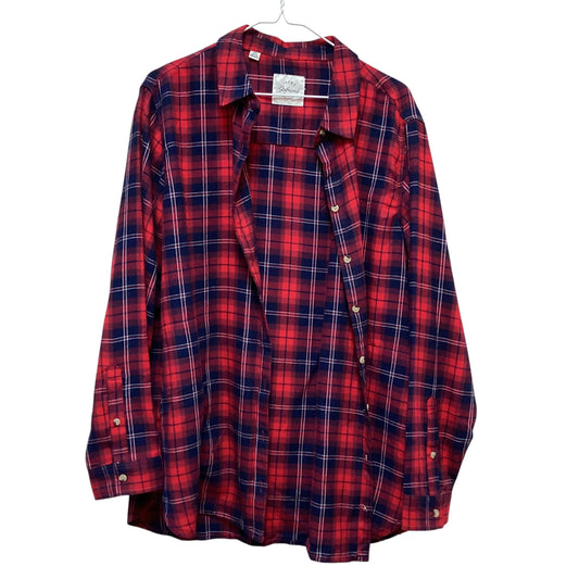 JACHS GIRLFRIEND NAVE RED FLANNEL BUTTON UP - XL - 36