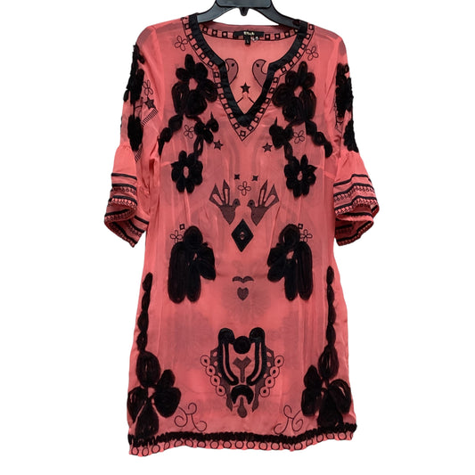 BLACK PINK SEMI SHEER EMBROIDERED SHIFT DRESS - LARGE - 84