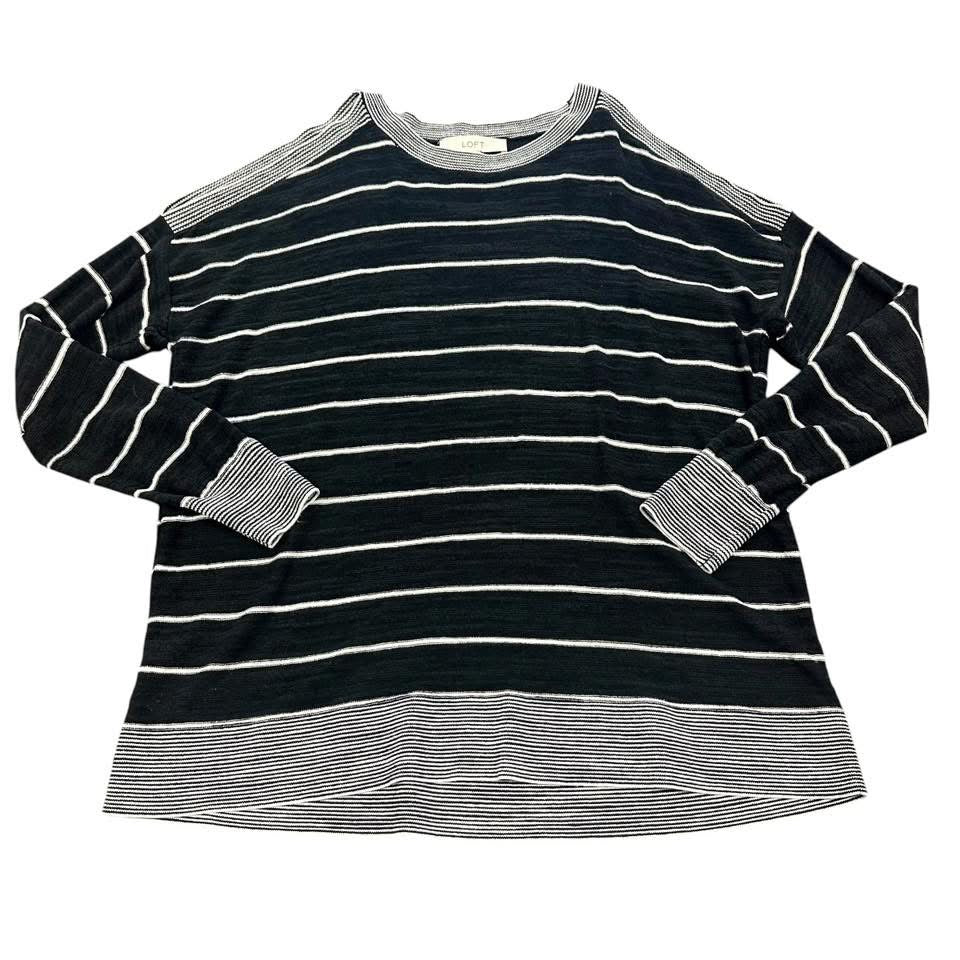LOFT BLACK WHITE COLD SHOULDER SWEATER 100 MEDIUM