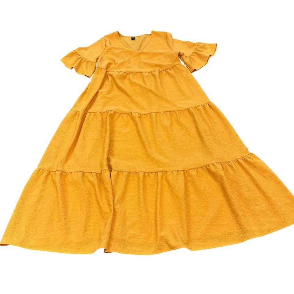 EMORY ROSE MUSTARD YELLOW TIERED DRESS 2XL