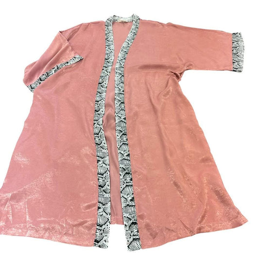 ENTRO PINK SATIN KIMONO GRAY SNAKESKIN PRINT TRIM 58 LARGE