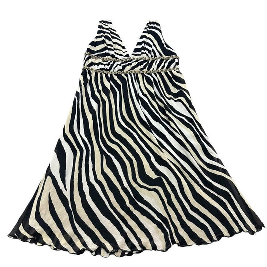 TRINA TURK ZEBRA PRINT EMPIRE WAIST DRESS 100% SILK BEADED DETAIL 241 SZ 12