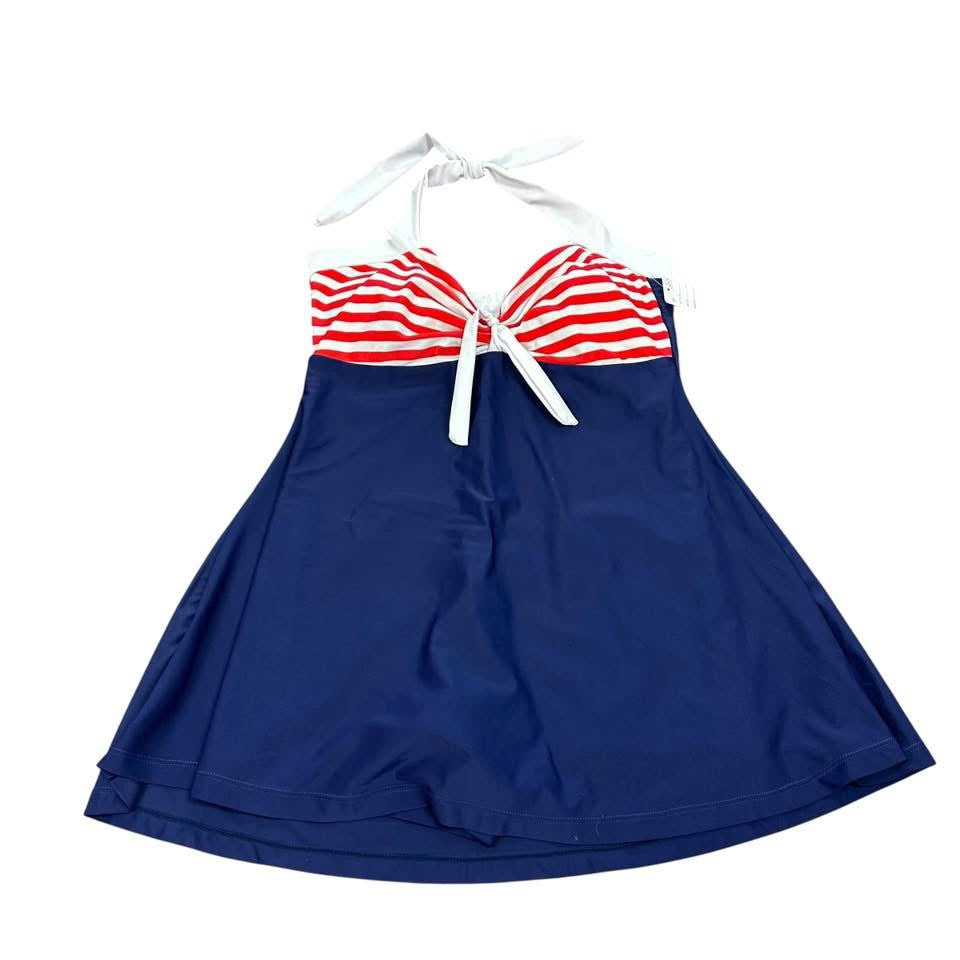 NAVY RED WHITE SWIM DRESS 224 XXL