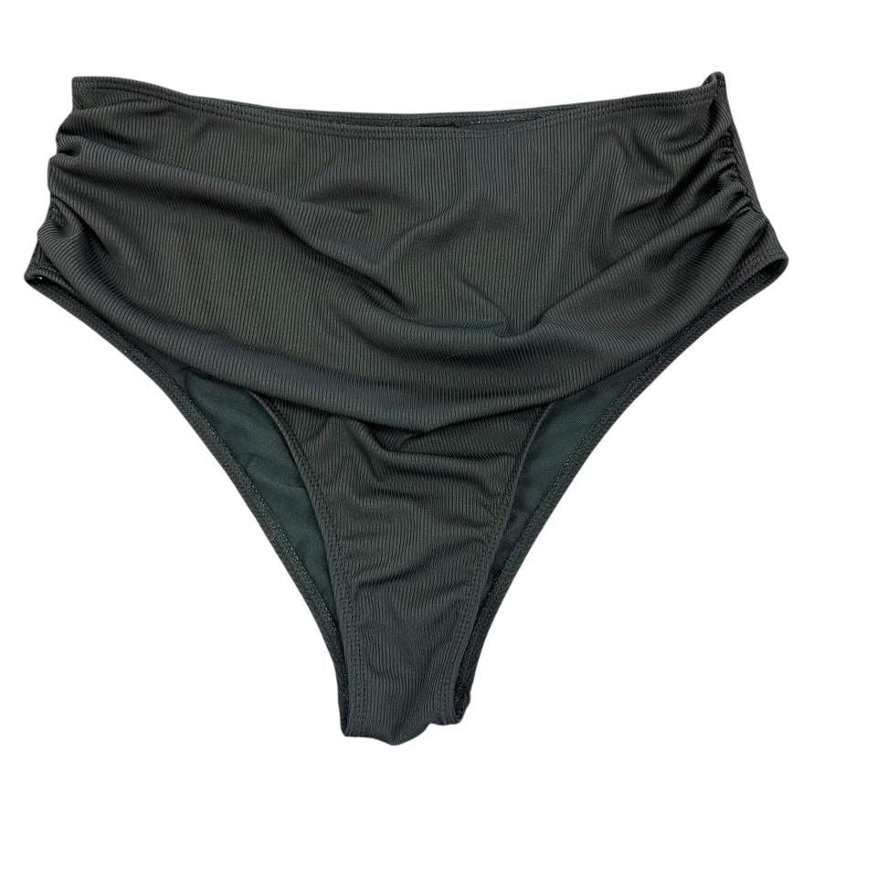 BLACK RIBBED HIGH WAIST SWIM BRIEFS 1XL