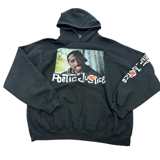 POETIC JUSTICE BLACK HOODED SWEATSHIRT 73 LARGE *PILING & MISSING STRING