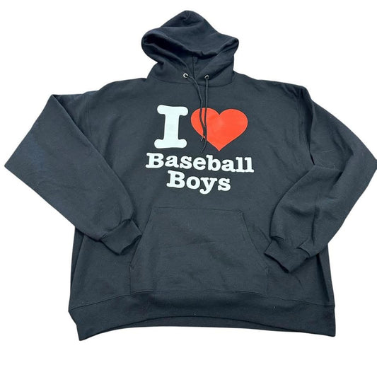 I LOVE BASEBALL BOYS BLACK HOODED SWEATSHIRT 100 LARGE